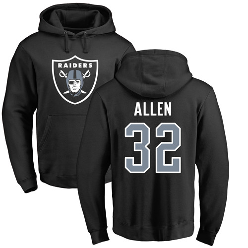 Men Oakland Raiders Black Marcus Allen Name and Number Logo NFL Football #32 Pullover Hoodie Sweatshirts->oakland raiders->NFL Jersey